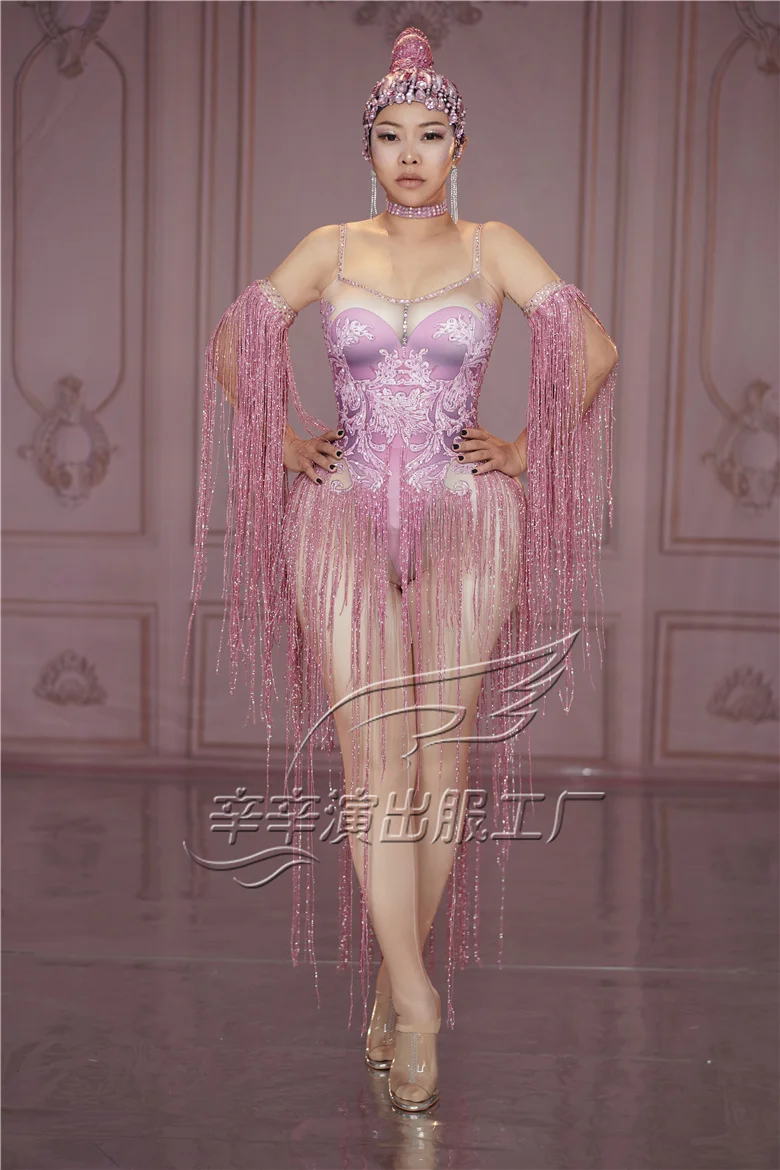 Women Sexy Pink Tassels Crystals Jumpsuit Singer Dancer Leggings Costume Big Stretch Bodysuit Nightclub Oufit Party Wear Outfit
Women Sexy Pink Tassels Crystals Jumpsuit Singer Dancer Leggings Costume Big Stretch Bodysuit Nightclub Oufit Party Wear Outfit
