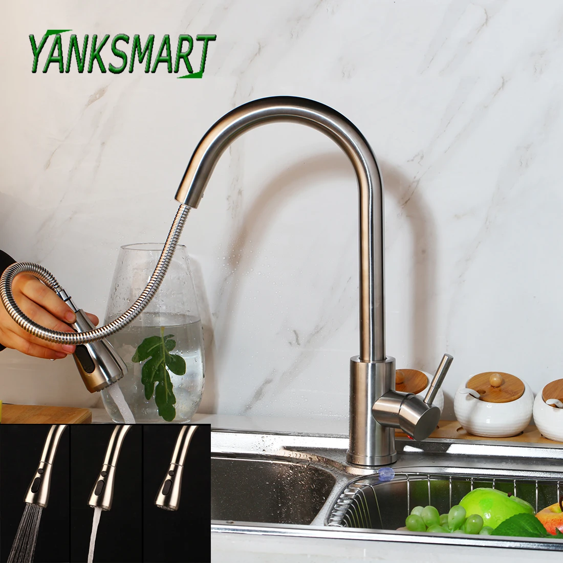 YANKSMART Stainless Steel Kitchen Faucets Nickel Brushed Black Faucet Mixer Tap Single Handle Dual Outlet Water Modes Faucet
YANKSMART Stainless Steel Kitchen Faucets Nickel Brushed Black Faucet Mixer Tap Single Handle Dual Outlet Water Modes Faucet
