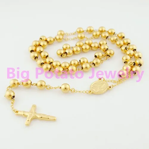 Wholesale 5pcs/Lot Gold 8MM Rosary Beads With Jesus Cross Chain 316L Stainless Steel Necklace For Men's Jewelry
Wholesale 5pcs/Lot Gold 8MM Rosary Beads With Jesus Cross Chain 316L Stainless Steel Necklace For Men's Jewelry
