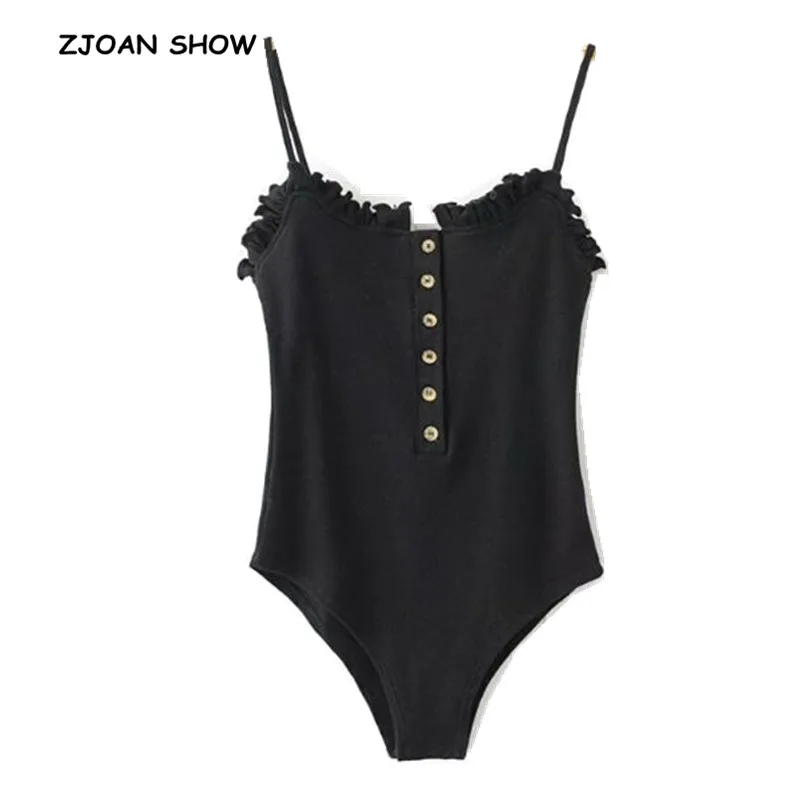 Sexy Open Button Ruffles Backless Spaghetti Strap Bodysuit Woman Sling Tight Short Jumpsuit Slim fit Rompers Playsuits
Sexy Open Button Ruffles Backless Spaghetti Strap Bodysuit Woman Sling Tight Short Jumpsuit Slim fit Rompers Playsuits