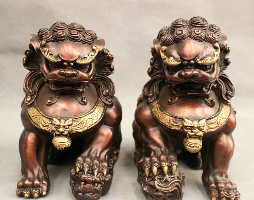 15cm Folk Chinese Pure Bronze Animals Expel Evil Protect Lion Statue Pair Sculpture
15cm Folk Chinese Pure Bronze Animals Expel Evil Protect Lion Statue Pair Sculpture