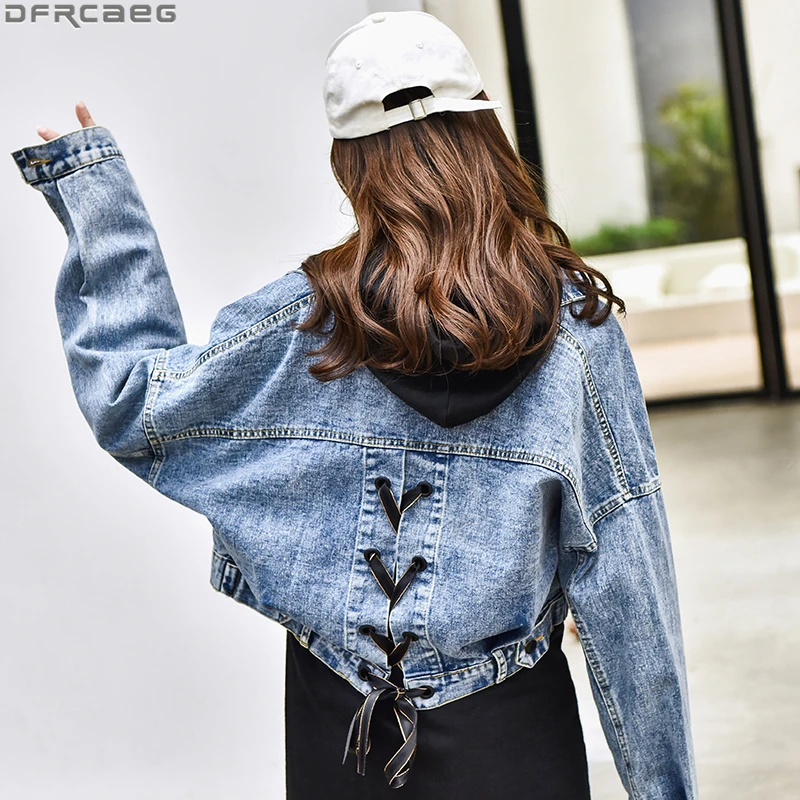 New Autumn Blue Black Denim Jacket Women Stylish Cross Lace Up Cropped Jean Jacket Loose Big Pockets Short Coat Bow Bomber Femme
New Autumn Blue Black Denim Jacket Women Stylish Cross Lace Up Cropped Jean Jacket Loose Big Pockets Short Coat Bow Bomber Femme