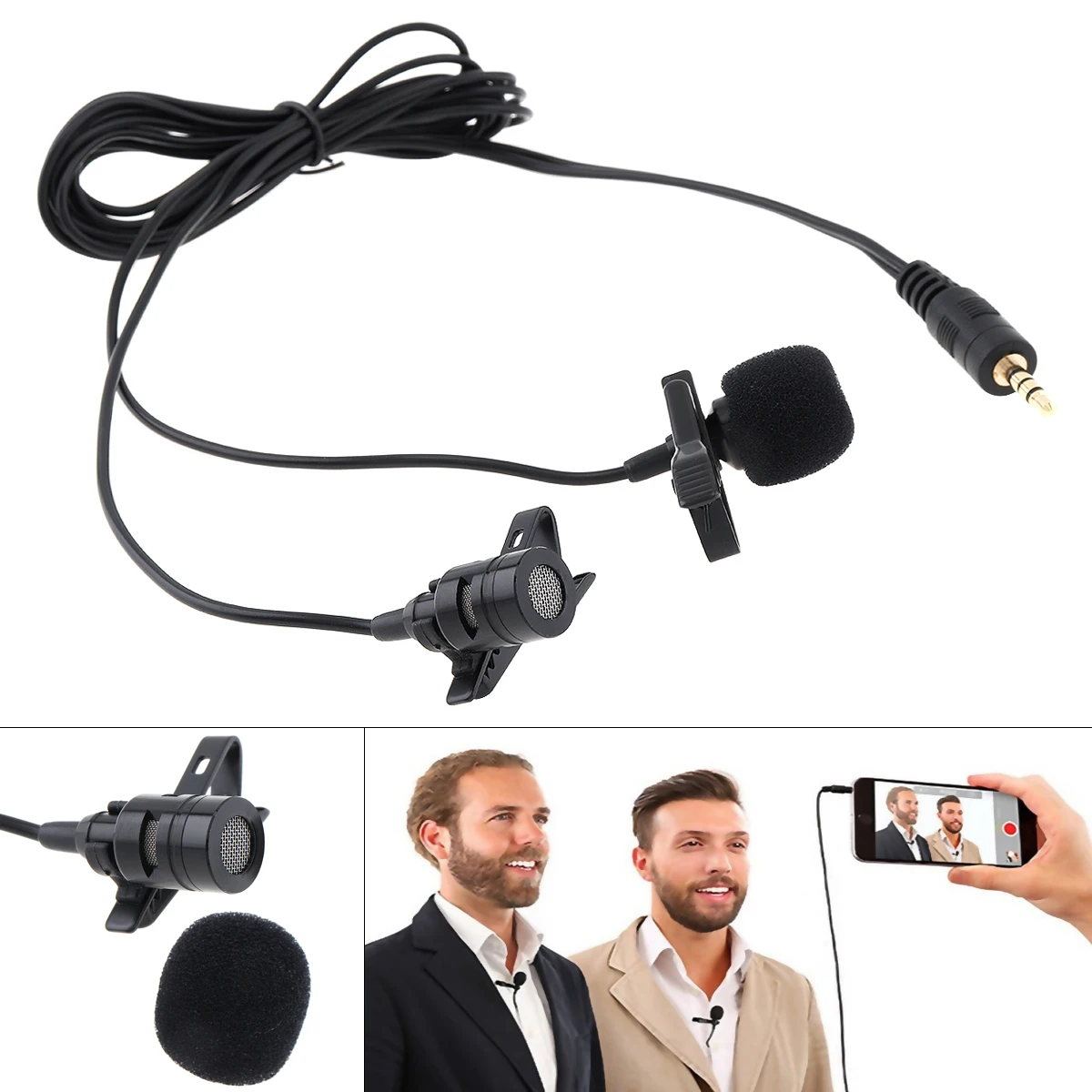 3.5MM Dual Microphone Suit Mini Headsets Microphone Mobile Phone Clip-on Lapel Condenser Mic for Recording / Speaking / Lectures
3.5MM Dual Microphone Suit Mini Headsets Microphone Mobile Phone Clip-on Lapel Condenser Mic for Recording / Speaking / Lectures