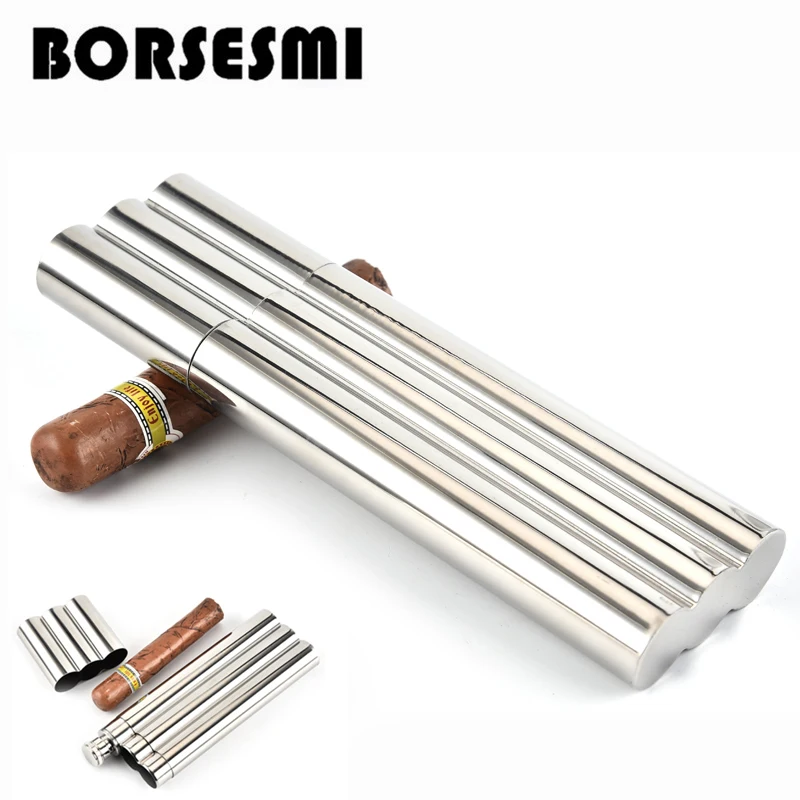 High quality Stainless steel 3 cigar tube box with wine tube portable pipe tools holder metal Humidor travel cigar case
High quality Stainless steel 3 cigar tube box with wine tube portable pipe tools holder metal Humidor travel cigar case