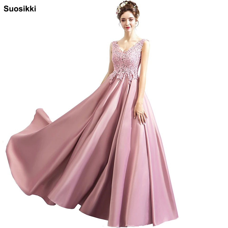 Suosikki New Luxury Satin Evening Dress Pink Lace Embroidery Floor-length V-neck Elegant Formal Prom Dresses Robe De Soiree
Suosikki New Luxury Satin Evening Dress Pink Lace Embroidery Floor-length V-neck Elegant Formal Prom Dresses Robe De Soiree