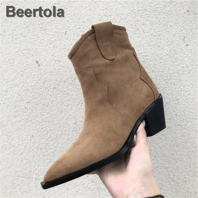 Khaki Leather Boots Women Genuine Pointed Toe Mid Heel Ankle Boots Thick Square Heel Slip On Western Boots Cowboy Boots Women
Khaki Leather Boots Women Genuine Pointed Toe Mid Heel Ankle Boots Thick Square Heel Slip On Western Boots Cowboy Boots Women