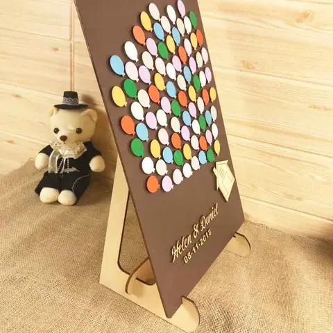 Personalized name & date 3D Balloon Wood House Gifts For Wedding Guests Guestbook ,Balloon Life Custom Wooden Wedding Guest Book