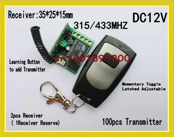 DC12V Door Access Remote Control System Gateway Garage Door Lock 2Receiver 100Transmitter 315/433MHZ Waterproof Transmitter
DC12V Door Access Remote Control System Gateway Garage Door Lock 2Receiver 100Transmitter 315/433MHZ Waterproof Transmitter