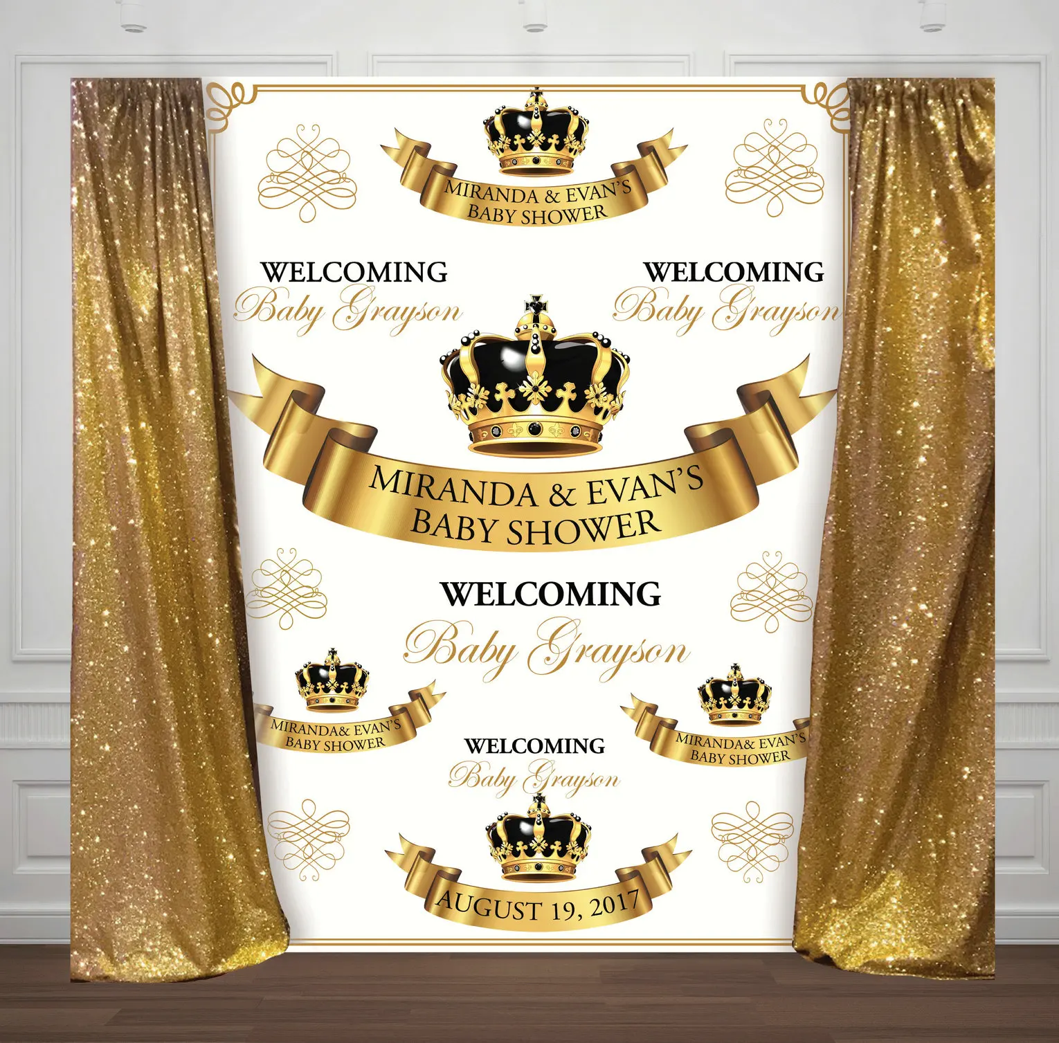 custom repeat gold black royal prince crown baby shower background High quality Computer print party backdrops
custom repeat gold black royal prince crown baby shower background High quality Computer print party backdrops