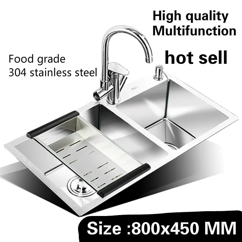Free shipping Luxury kitchen manual sink double groove multifunction wash vegetables vogue 304 stainless steel 800x450 MM
Free shipping Luxury kitchen manual sink double groove multifunction wash vegetables vogue 304 stainless steel 800x450 MM