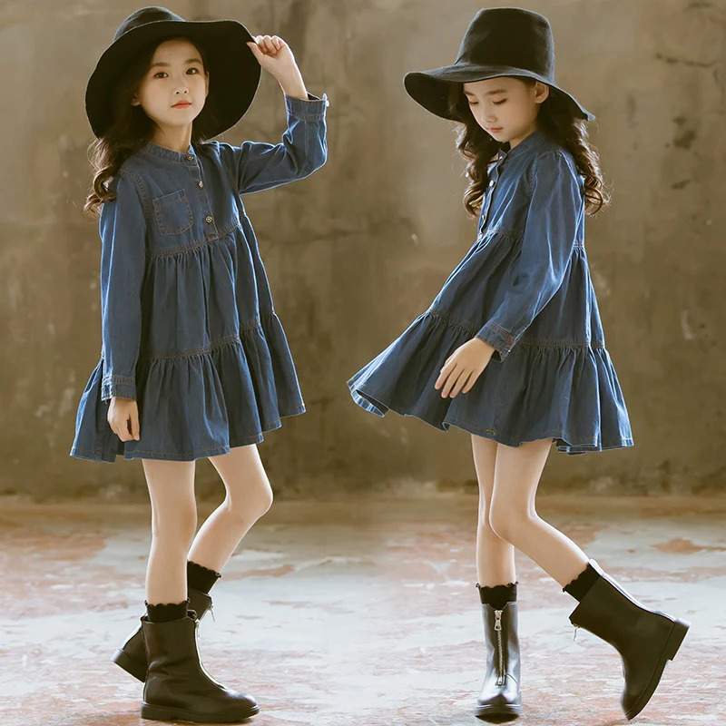 New Girls Spring Fall Spliced Denim Dress Korean Children's Princess Long Sleeve Dresses 4-13 Yrs Old Kids Pleated One Piece B80
New Girls Spring Fall Spliced Denim Dress Korean Children's Princess Long Sleeve Dresses 4-13 Yrs Old Kids Pleated One Piece B80