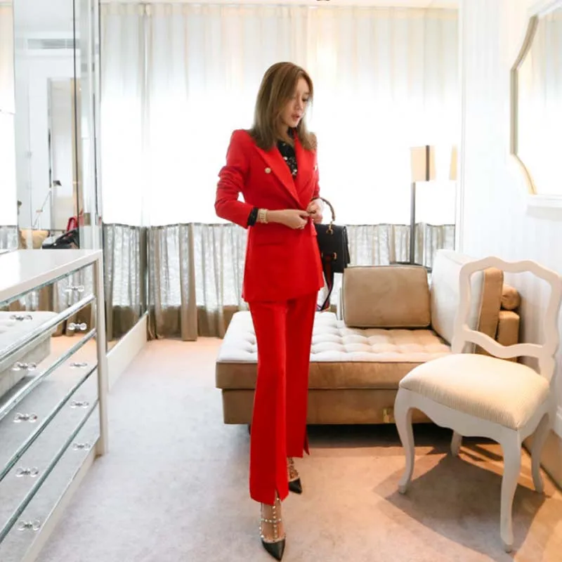 2018 Fashion handsome new slim fashion suit ladies red leisure small suit jacket split trousers two-piece suit TB1154
2018 Fashion handsome new slim fashion suit ladies red leisure small suit jacket split trousers two-piece suit TB1154