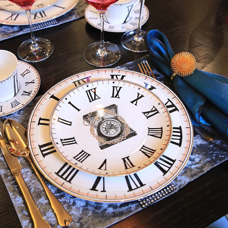 Creative Retro Clock Pattern Dinnerware Set, Gold Edge Bone China, Ceramic Steak Dinner Plates, Coffee Mug, Christmas Gift
Creative Retro Clock Pattern Dinnerware Set, Gold Edge Bone China, Ceramic Steak Dinner Plates, Coffee Mug, Christmas Gift