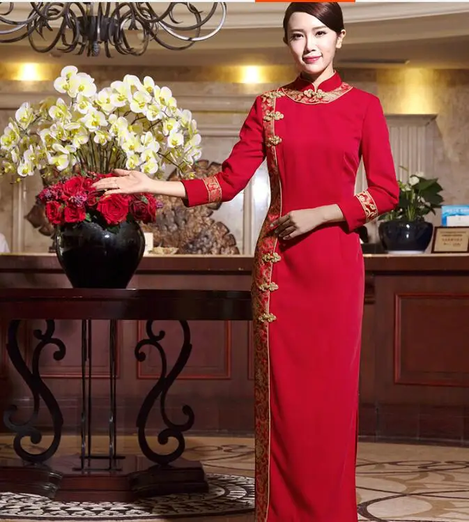 Cheongsam Receptionist Uniforms Woman Chinese Hotels Overalls Doorman Embroidery Red Work Dress
Cheongsam Receptionist Uniforms Woman Chinese Hotels Overalls Doorman Embroidery Red Work Dress