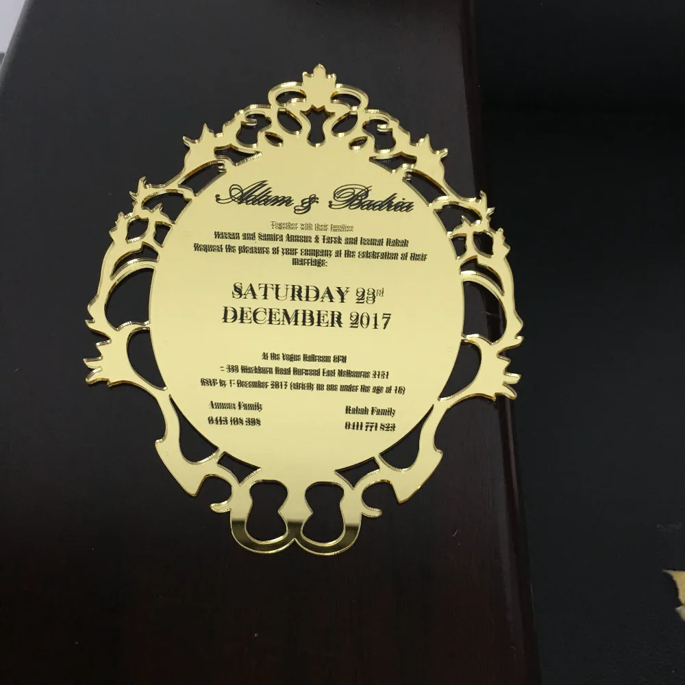 Hot sell customized rose gold acrylic wedding invitation card wedding and party decoration laser cut invitation cards
Hot sell customized rose gold acrylic wedding invitation card wedding and party decoration laser cut invitation cards