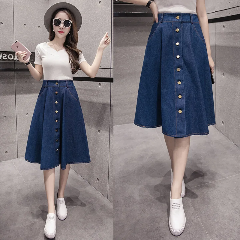 New Arrival Summer Pleated Denim Skirt Girls Cute Blue Jean Skirts Womens High Waist Button A -Line Casual Solid Skirts
New Arrival Summer Pleated Denim Skirt Girls Cute Blue Jean Skirts Womens High Waist Button A -Line Casual Solid Skirts