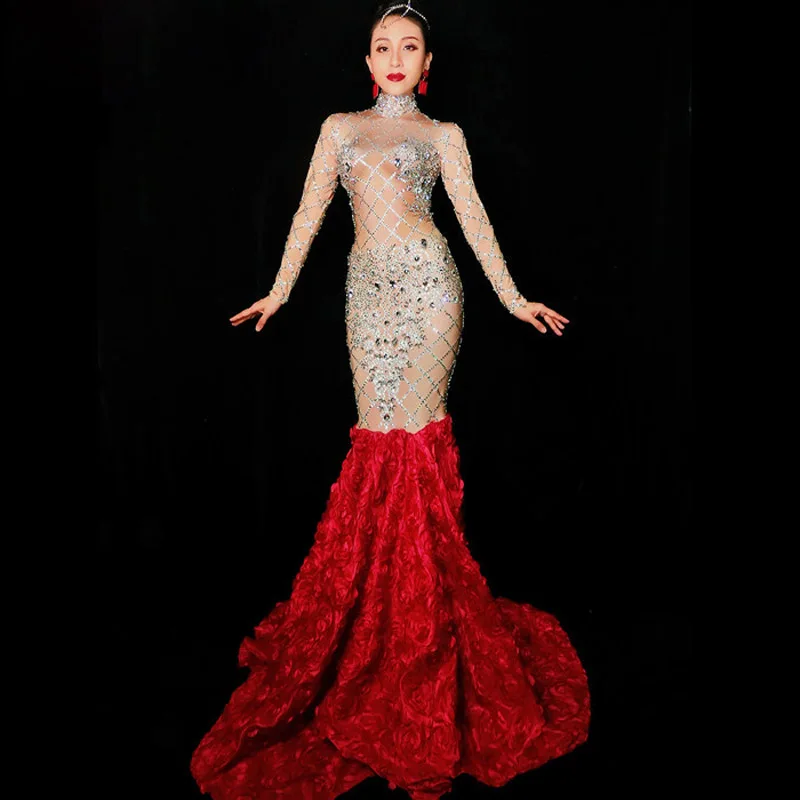 Silver Crystals Dress Red Flower Long Train Women Evening Costume Prom Celebrate Big Tail Dresses Women Party Wear Dress
Silver Crystals Dress Red Flower Long Train Women Evening Costume Prom Celebrate Big Tail Dresses Women Party Wear Dress