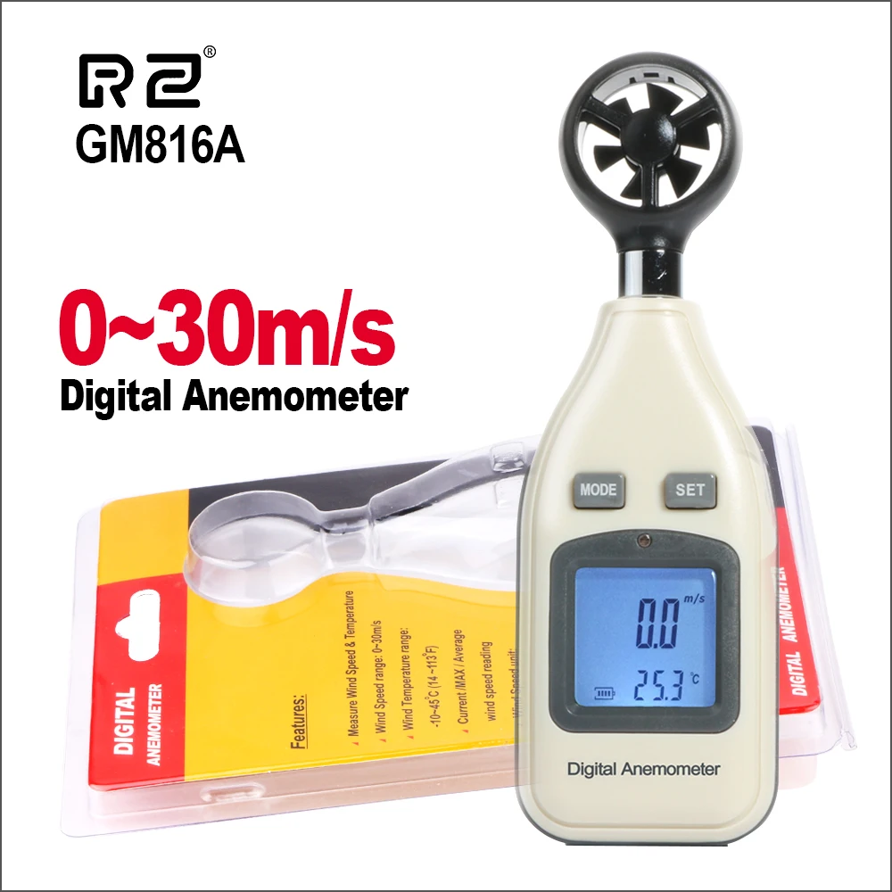 RZ Anemometer Wind Speed Meter Windmeter 0-30m/S Mini Handheld Digital Air Velocity Response Wind Speedometer Sensor
RZ Anemometer Wind Speed Meter Windmeter 0-30m/S Mini Handheld Digital Air Velocity Response Wind Speedometer Sensor