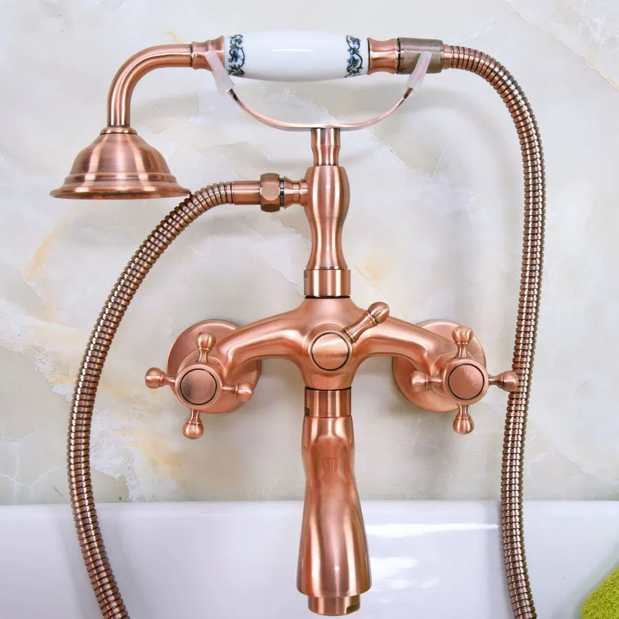 Antique Red Copper Brass Dual Cross Handles Wall Mounted ClawFoot Bath Tub Faucet Mixer Tap With Hand Shower Spray mna322
Antique Red Copper Brass Dual Cross Handles Wall Mounted ClawFoot Bath Tub Faucet Mixer Tap With Hand Shower Spray mna322