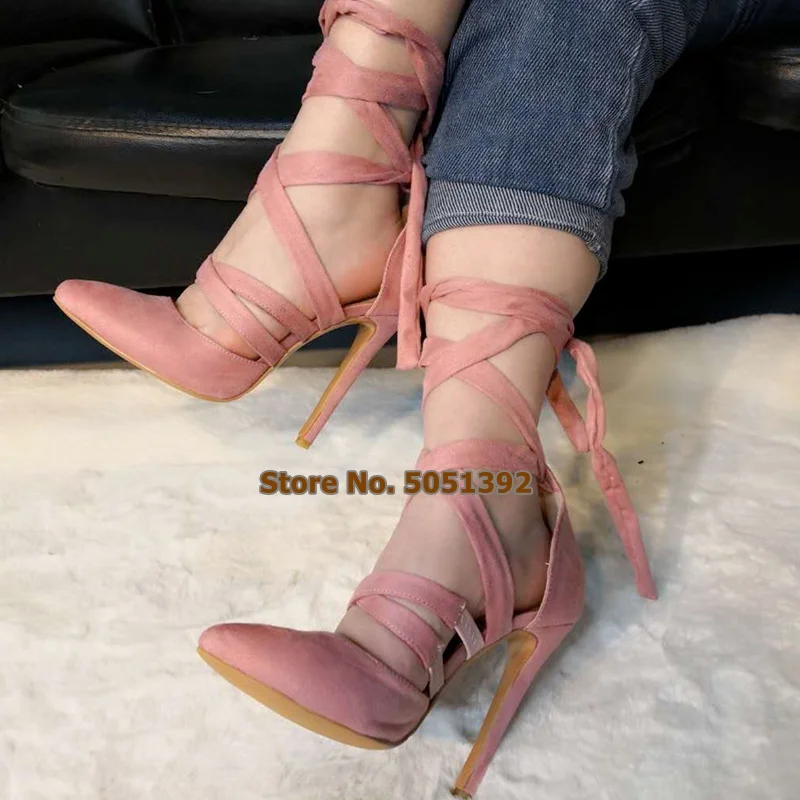 Women High Heel Sandals Ankle Cross Tied Pink Suede Pointed Toe Lace Up Sweet Stiletto Heel Ladies Wedding Dress Shoes Plus Size
Women High Heel Sandals Ankle Cross Tied Pink Suede Pointed Toe Lace Up Sweet Stiletto Heel Ladies Wedding Dress Shoes Plus Size