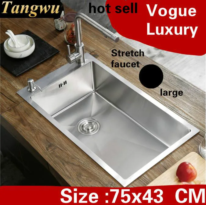 Free shipping Apartment large kitchen manual sink single trough luxury stretch faucet 304 stainless steel hot sell 750x430 MM
Free shipping Apartment large kitchen manual sink single trough luxury stretch faucet 304 stainless steel hot sell 750x430 MM
