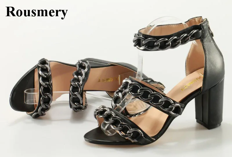 Rousmery New Fashion Open Toe Chain Design Thick Heel Sandals Back Zipper-up High Heel Sandals Women Casual Sandals
Rousmery New Fashion Open Toe Chain Design Thick Heel Sandals Back Zipper-up High Heel Sandals Women Casual Sandals