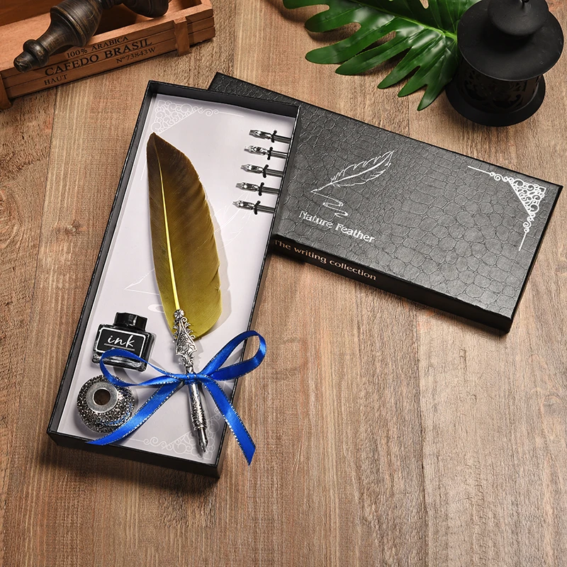 Quill Metal Nib Fountain Pen set Dip Water Pen European Vintage Feather ink Pen Student Writing Office Stationery Gift Box
Quill Metal Nib Fountain Pen set Dip Water Pen European Vintage Feather ink Pen Student Writing Office Stationery Gift Box
