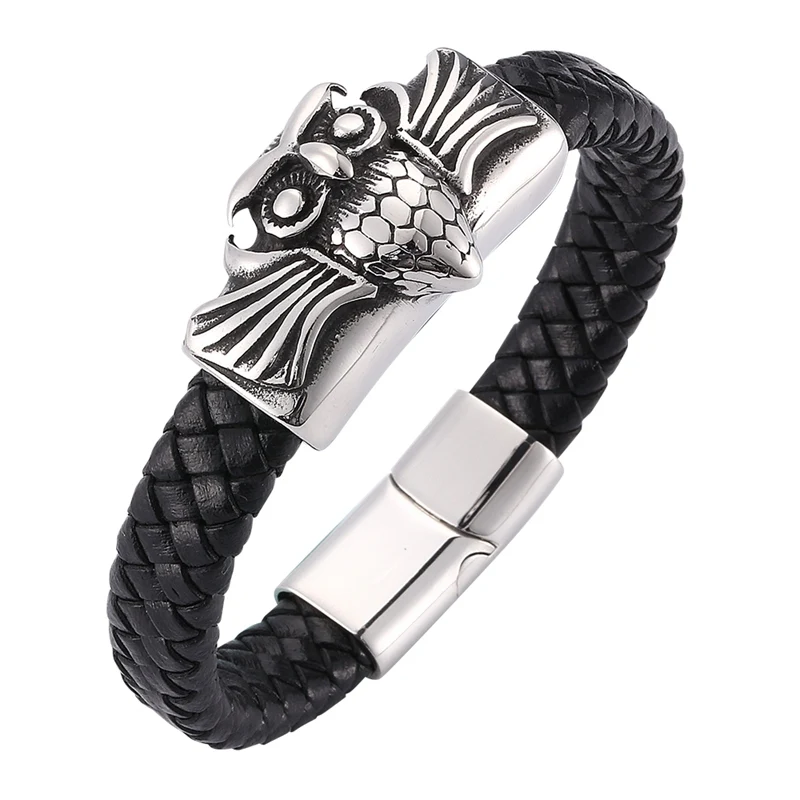 Owl Leather Bracelet Charm Men Bracelet Stainless Steel Bangles Punk Rock Jewelry Wristband Gift BB0285
Owl Leather Bracelet Charm Men Bracelet Stainless Steel Bangles Punk Rock Jewelry Wristband Gift BB0285