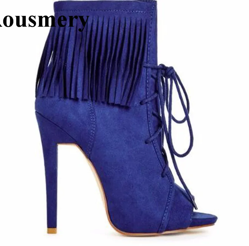 New Fashion Women Open Toe Lace-up Suede Leather Ankle Tassels Gladiator Boots Cut-out Thin Heel Fringes High Heel Ankle Boots
New Fashion Women Open Toe Lace-up Suede Leather Ankle Tassels Gladiator Boots Cut-out Thin Heel Fringes High Heel Ankle Boots