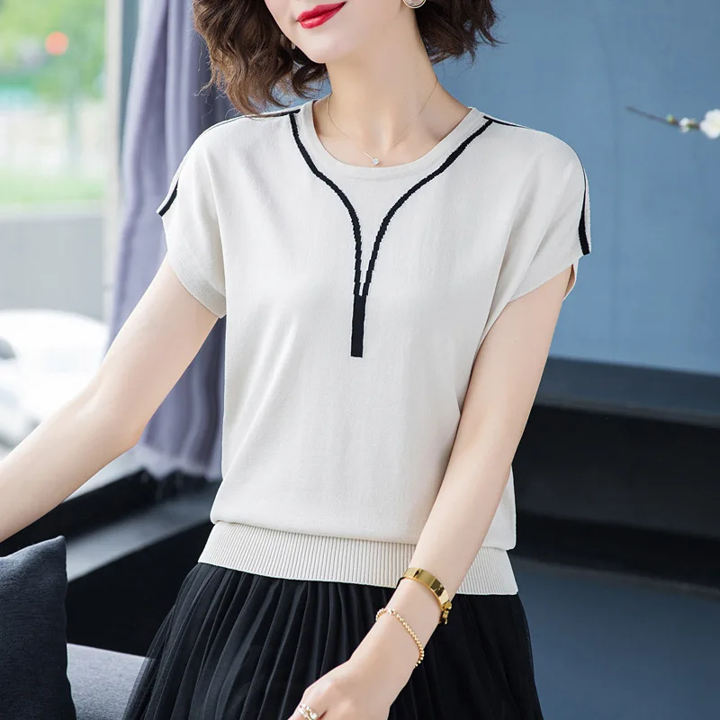 T-shirt Women's Korean Loose Striped Short Sleeve Tops Summer New All-match Bottoming Female Ice Hemp Tees T-shirts Wear H9288
T-shirt Women's Korean Loose Striped Short Sleeve Tops Summer New All-match Bottoming Female Ice Hemp Tees T-shirts Wear H9288