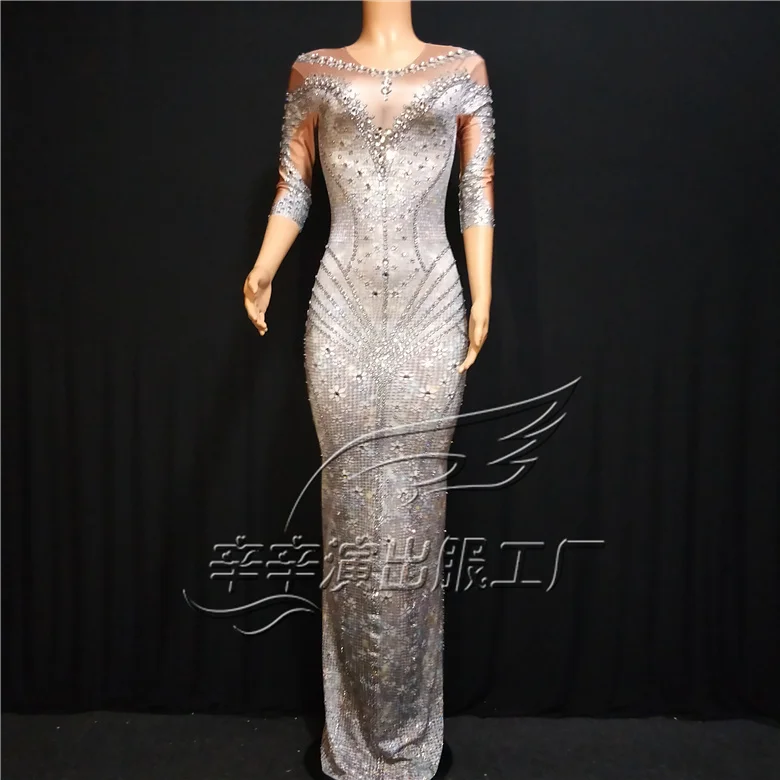 Women New Sexy Gray Rhinestone Long Sleeves Dress Female Stage Dance Dress Birthday Party Celebrate Dance Dress Evening Outfit
Women New Sexy Gray Rhinestone Long Sleeves Dress Female Stage Dance Dress Birthday Party Celebrate Dance Dress Evening Outfit