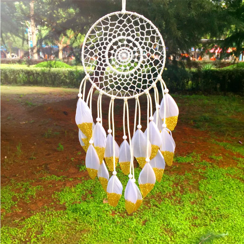 Dream Catcher Home Decor, gold white Feather Dreamcatcher Wind Chimes Indian Style Religious Mascot Car or Wall Decoration
Dream Catcher Home Decor, gold white Feather Dreamcatcher Wind Chimes Indian Style Religious Mascot Car or Wall Decoration