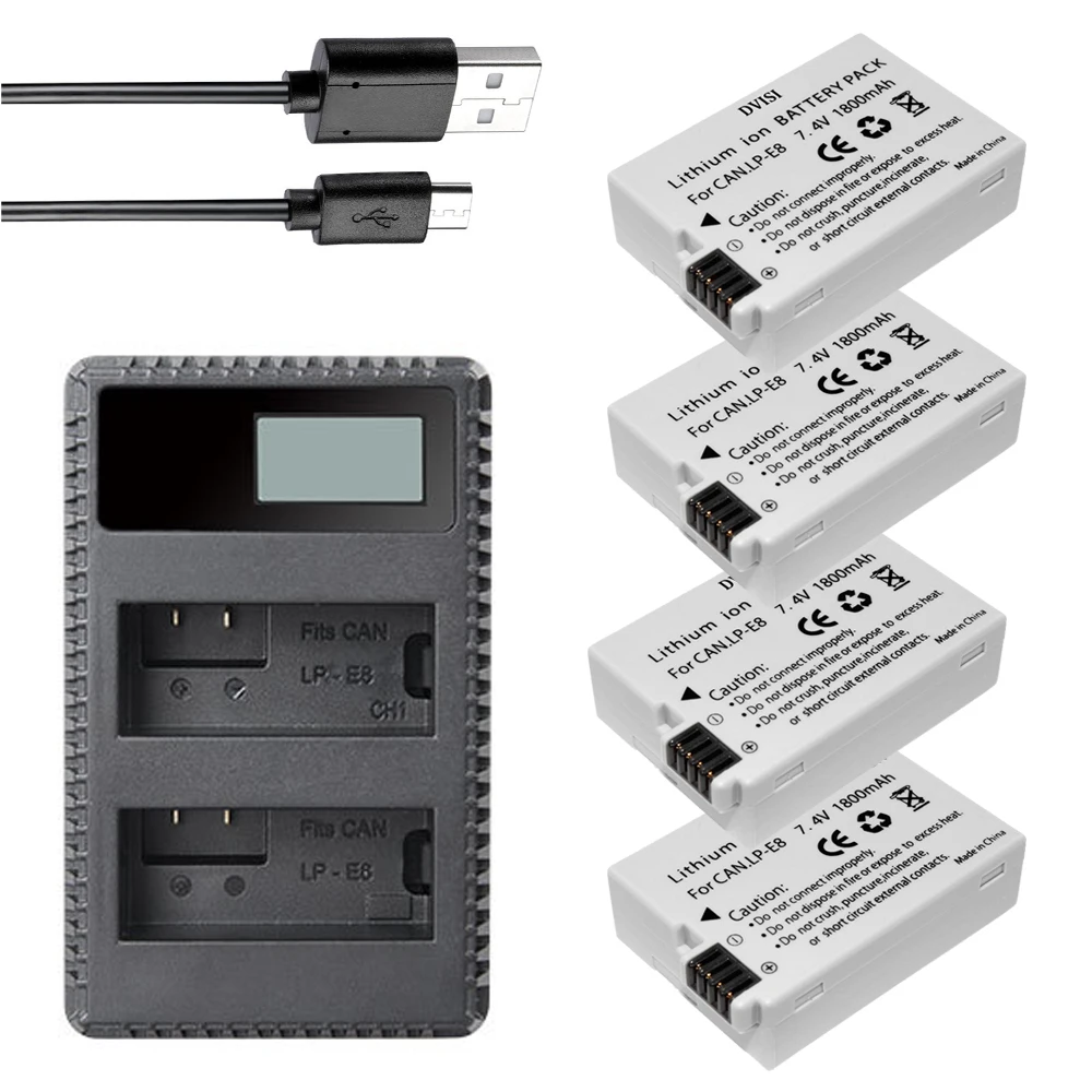 DVISI 4Pcs 1800mAh LP-E8 LP E8 Camera Battery Bateria Batterie AKKU + LCD USB Dual Charger For Canon EOS 550D 600D 650D 700D
DVISI 4Pcs 1800mAh LP-E8 LP E8 Camera Battery Bateria Batterie AKKU + LCD USB Dual Charger For Canon EOS 550D 600D 650D 700D
