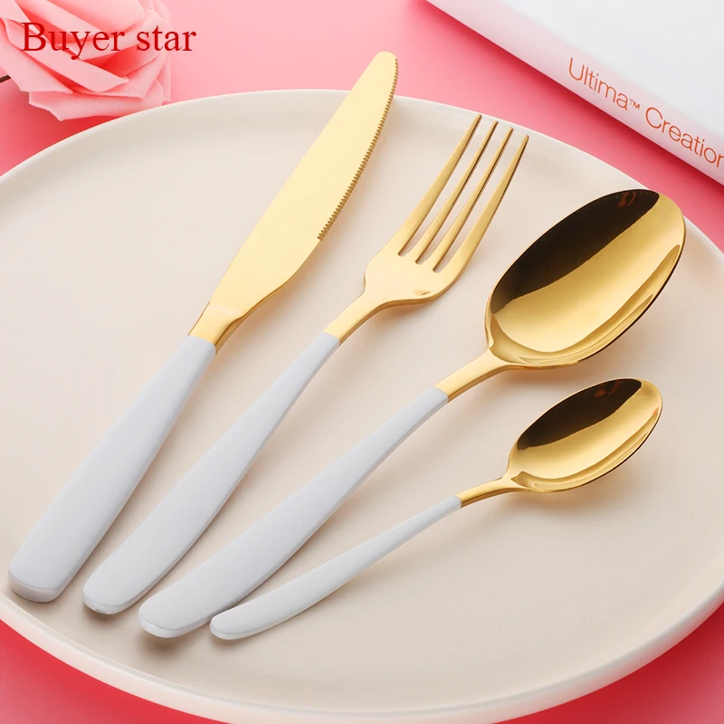 24pcs Western Dinnerware Stainless Steel Cutlery Set Food serving tools Metal Tableware Spoon Fork Knife Kit for Wedding party
24pcs Western Dinnerware Stainless Steel Cutlery Set Food serving tools Metal Tableware Spoon Fork Knife Kit for Wedding party