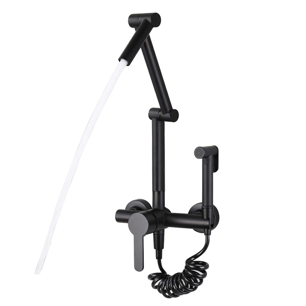 Black Wall mounted brass kitchen sink faucet Multifunctional kitchen mixer faucet with brass handheld spray,Rotatable Foldable
Black Wall mounted brass kitchen sink faucet Multifunctional kitchen mixer faucet with brass handheld spray,Rotatable Foldable