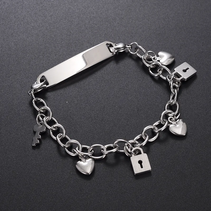 Stainless Steel Blank Tag Engraved Heart Key Lock Charms Bracelets Adjustable Link Chain DIY jewelry
Stainless Steel Blank Tag Engraved Heart Key Lock Charms Bracelets Adjustable Link Chain DIY jewelry