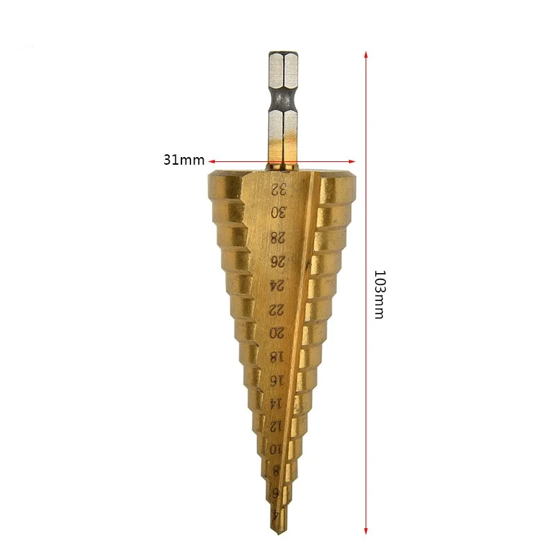 High Speed Steel 4241 Hexagonal Handle Stepped Drill Pagoda Bit Twist Bit Steel Plate Opener NO.B1307
High Speed Steel 4241 Hexagonal Handle Stepped Drill Pagoda Bit Twist Bit Steel Plate Opener NO.B1307