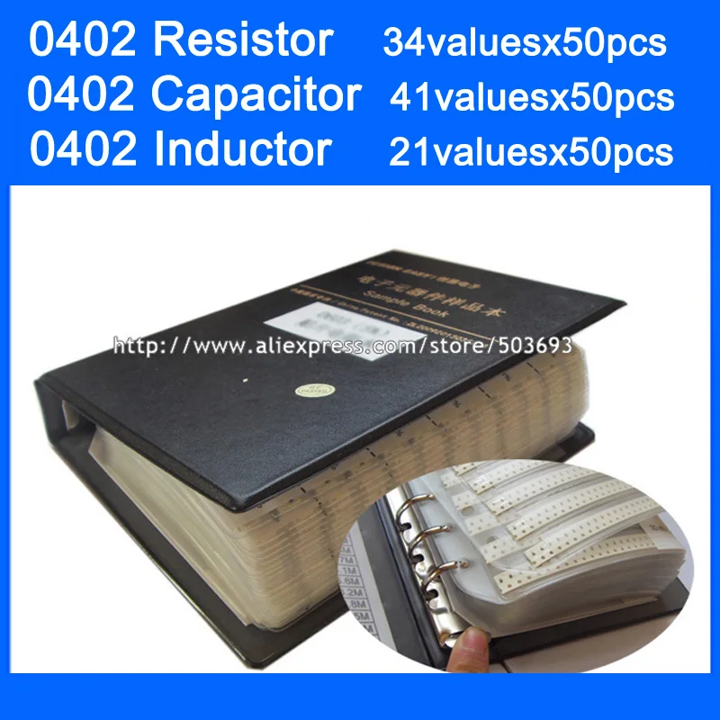 New 0402 SMD 1% Resistor 1% 34valuesx50pcs=1700pcs + Capacitor 41valuesX50pcs=2050pcs + Inductor 21valuesx50pcs Sample Book
New 0402 SMD 1% Resistor 1% 34valuesx50pcs=1700pcs + Capacitor 41valuesX50pcs=2050pcs + Inductor 21valuesx50pcs Sample Book
