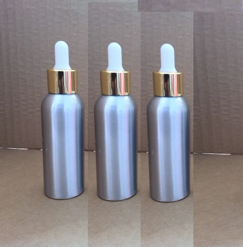 35pcs wholesale 80ml aluminum silver bottle With gold ring + white rubber dropper lid, 80ml empty essential oil container
35pcs wholesale 80ml aluminum silver bottle With gold ring + white rubber dropper lid, 80ml empty essential oil container