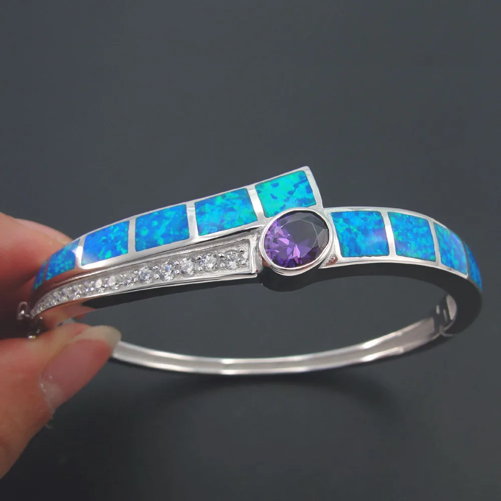 High Quality Beautiful 925 Sterling Silver Women Jewelry Blue Opal Bangle Amethyst CZ Stone 60X67 MM inside Size
High Quality Beautiful 925 Sterling Silver Women Jewelry Blue Opal Bangle Amethyst CZ Stone 60X67 MM inside Size