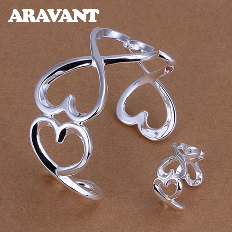 Silver 925 Jewelry Sets Love Heart Ring Open Cuff Bracelet For Women Fashion Wedding Silver Jewelry Gifts
Silver 925 Jewelry Sets Love Heart Ring Open Cuff Bracelet For Women Fashion Wedding Silver Jewelry Gifts
