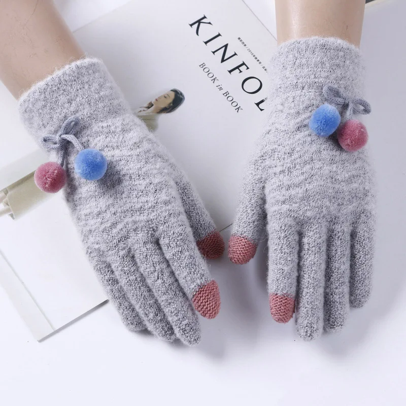 Female Fashion Flexible Knit Touch Phone Screen Gloves Winter Women Cashmere Full Finger Warm Cute Fur Ball Cycling Gloves A50
Female Fashion Flexible Knit Touch Phone Screen Gloves Winter Women Cashmere Full Finger Warm Cute Fur Ball Cycling Gloves A50