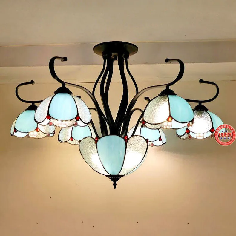 European creative painted glass chandelier living room Cafe Mediterranean idyllic LED flower glass chandelier
European creative painted glass chandelier living room Cafe Mediterranean idyllic LED flower glass chandelier