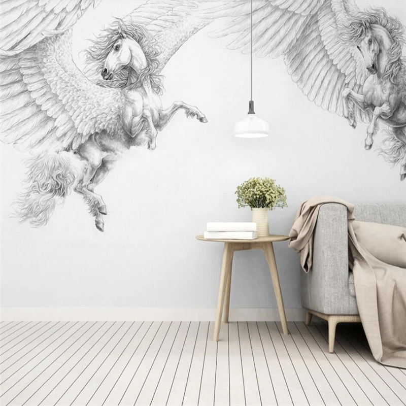 wellyu Nordic modern hand-painted black and white Pegasus background wall backdrop custom large mural wallpaper
wellyu Nordic modern hand-painted black and white Pegasus background wall backdrop custom large mural wallpaper