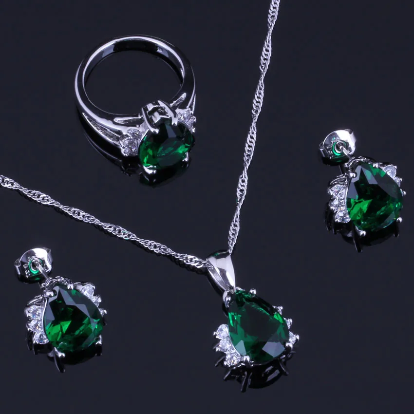 Marvelous Green Cubic Zirconia White CZ Silver Plated Jewelry Sets Earrings Pendant Chain Ring V0323 
Marvelous Green Cubic Zirconia White CZ Silver Plated Jewelry Sets Earrings Pendant Chain Ring V0323