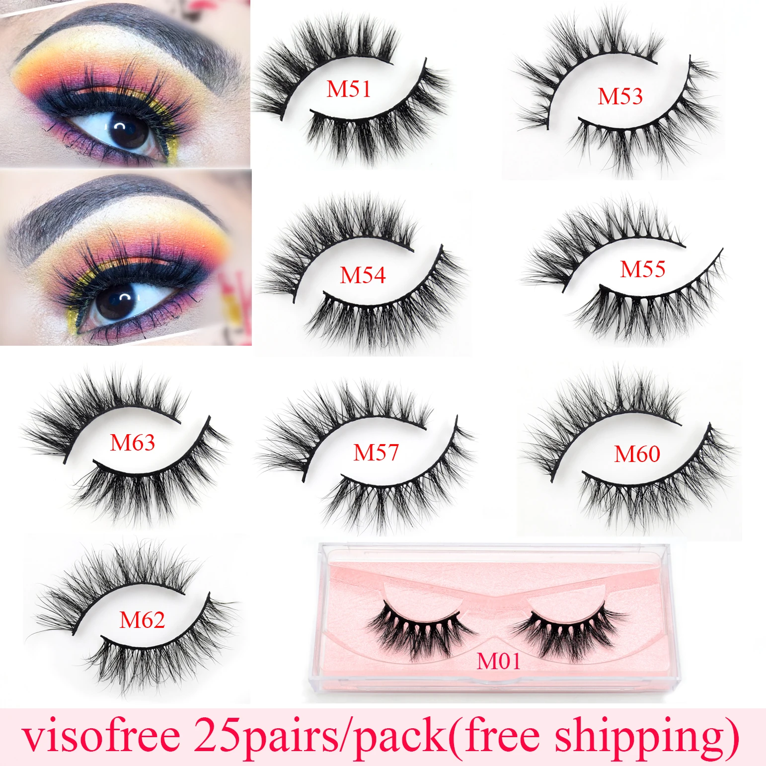 25Pairs/Pack Visofree Eyelashes 3D Mink Lashes natural handmade soft lashes long eyelash extension real mink eyelash for makeup
25Pairs/Pack Visofree Eyelashes 3D Mink Lashes natural handmade soft lashes long eyelash extension real mink eyelash for makeup