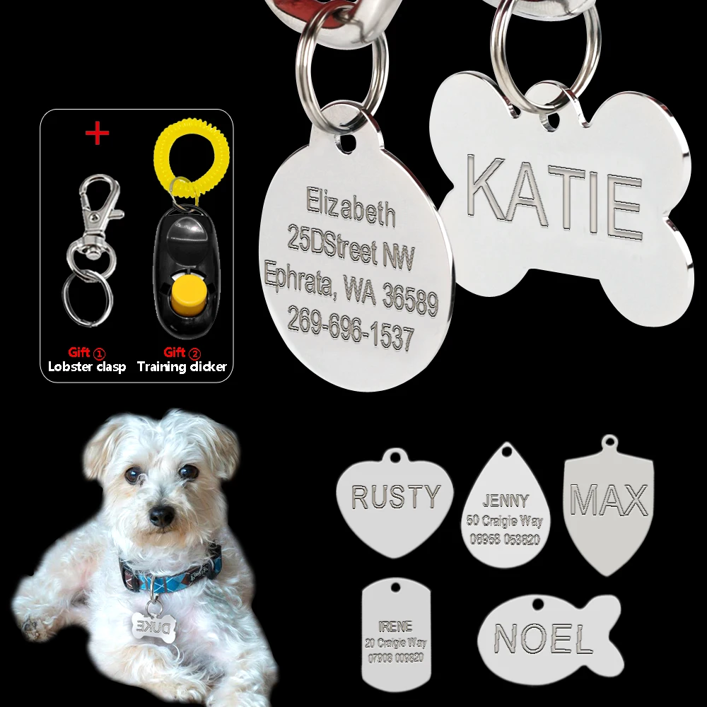 Stainless Steel Engraved Dog Tag Custom Dog Accessories Double Sided 7 Shapes Personalized Dog & Cat ID Tags With Free Clicker
Stainless Steel Engraved Dog Tag Custom Dog Accessories Double Sided 7 Shapes Personalized Dog & Cat ID Tags With Free Clicker