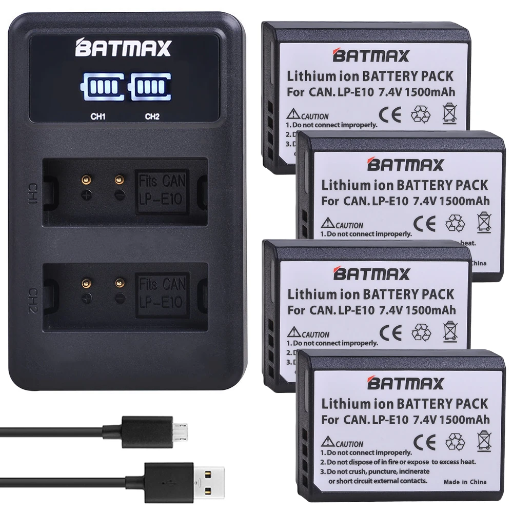 4Packs LP-E10 LP E10 LPE10 Battery + LED USB Dual Charger for Canon 1100D 1200D 1300D Rebel T3 T5 KISS X50 X70 Battery L10
4Packs LP-E10 LP E10 LPE10 Battery + LED USB Dual Charger for Canon 1100D 1200D 1300D Rebel T3 T5 KISS X50 X70 Battery L10