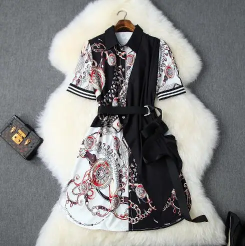 Women's new spring dress 2019 designer fashion long-sleeved shirt collar print casual long section calfskin dress VestidosT3665
Women's new spring dress 2019 designer fashion long-sleeved shirt collar print casual long section calfskin dress VestidosT3665