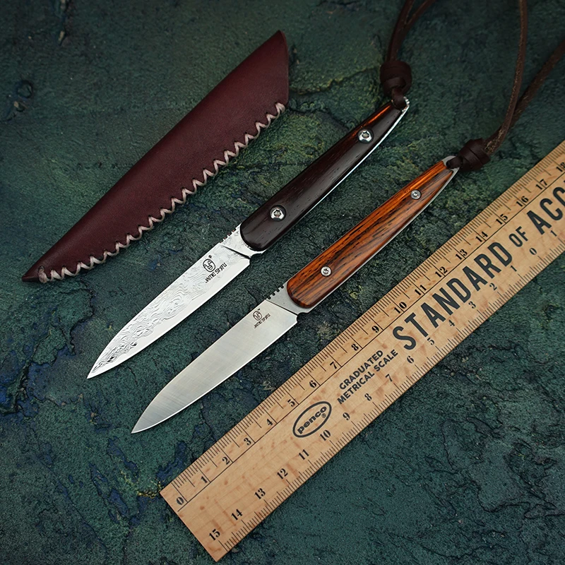 Full Tang VG10 Damascus Steel Paring Knife Outdoor Camping EDC Tools Mini Peeling knife Portable knives With Leather Sheath
Full Tang VG10 Damascus Steel Paring Knife Outdoor Camping EDC Tools Mini Peeling knife Portable knives With Leather Sheath